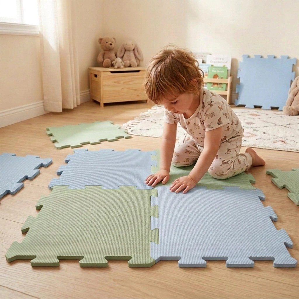 NIDO NIDO Pěnová hrací podložka Puzzle 27ks Sage Green/Ivory White/Dusty Blue