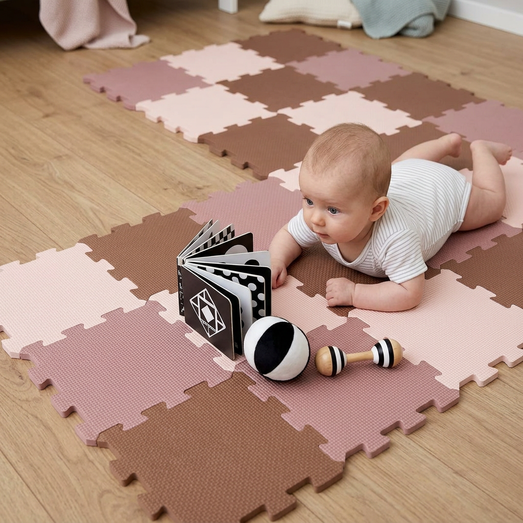 NIDO NIDO Pěnová hrací podložka Puzzle 27ks Vanilla/Taupe Pink/Caramel