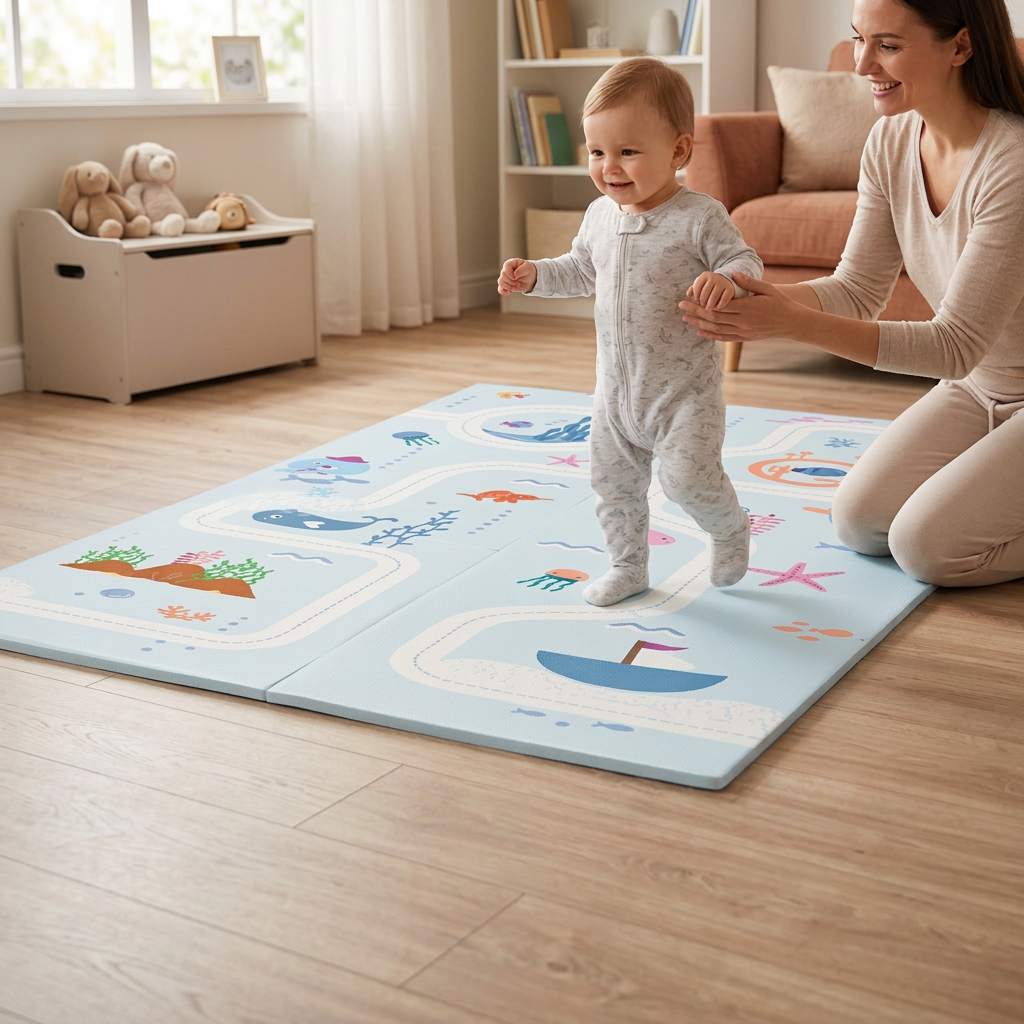 NANNA Skládací oboustranná podložka na hraní 200 × 150 cm Moře