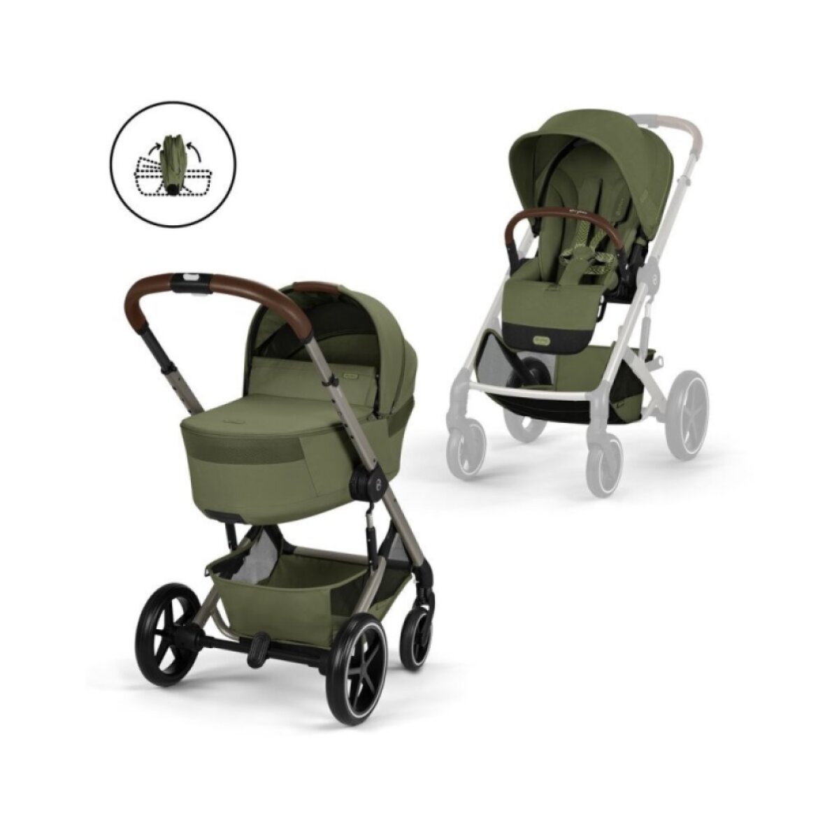 CYBEX Balios S Lux Kompletní kočárek se skládací korbičkou Taupe Moss Green