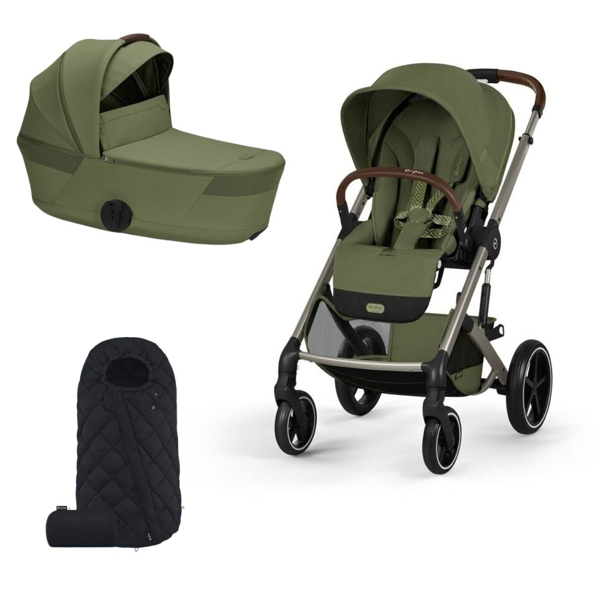 CYBEX Balios S Lux Kompletní kočárek se skládací korbičkou Taupe Moss Green a fusak Black