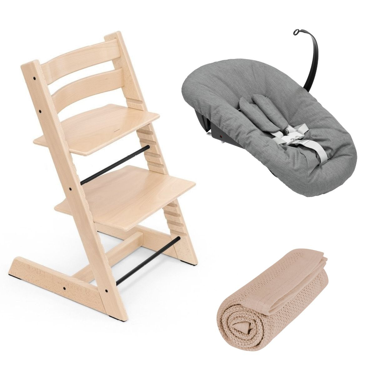 STOKKE Tripp Trapp Židlička s Newborn setem a dekou Natural/Anthracite/Golden Sand