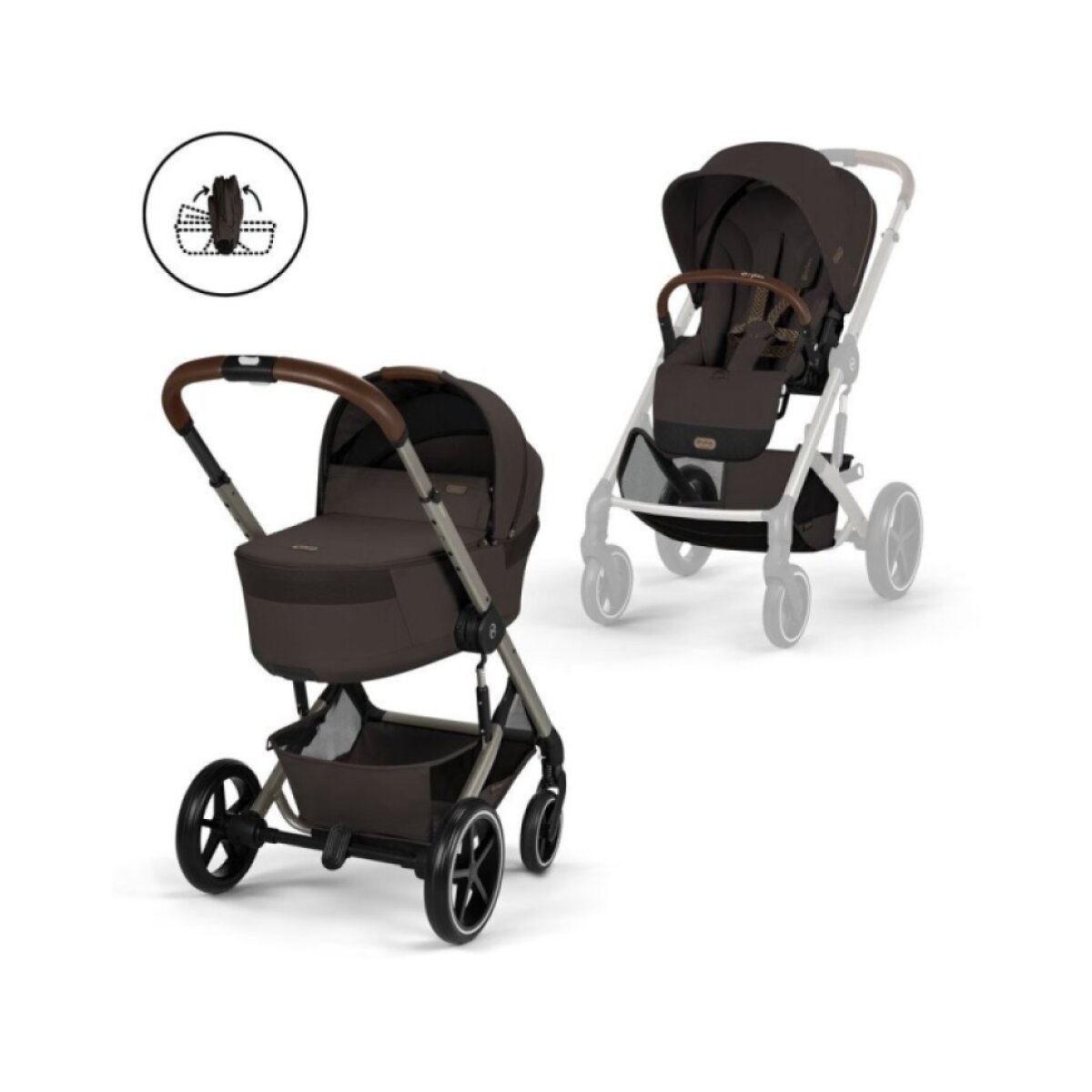 CYBEX Balios S Lux Kompletní kočárek se skládací korbičkou Taupe Chocolate Brown