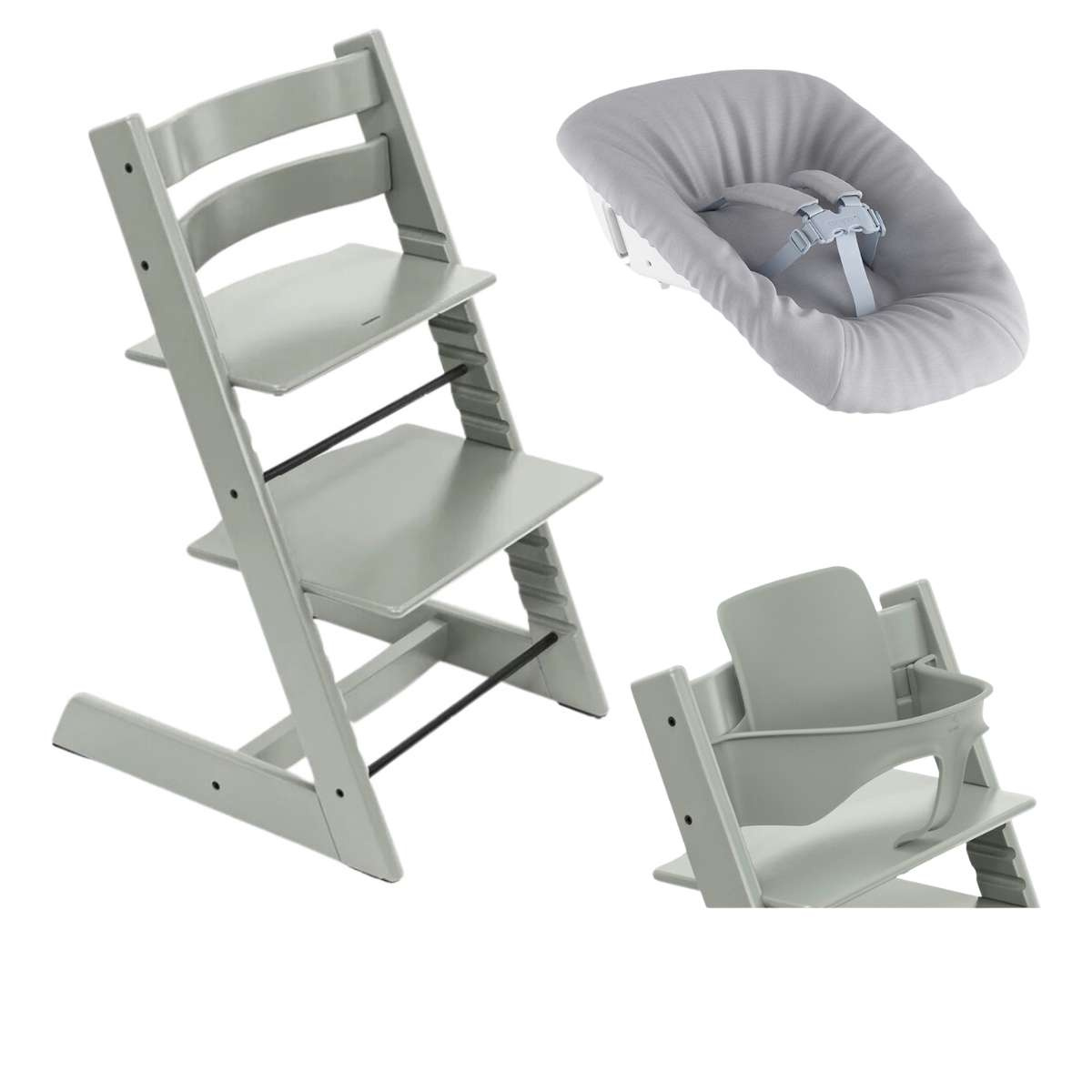 STOKKE Tripp Trapp Židlička a Baby set Glacier Green + Newborn set Grey