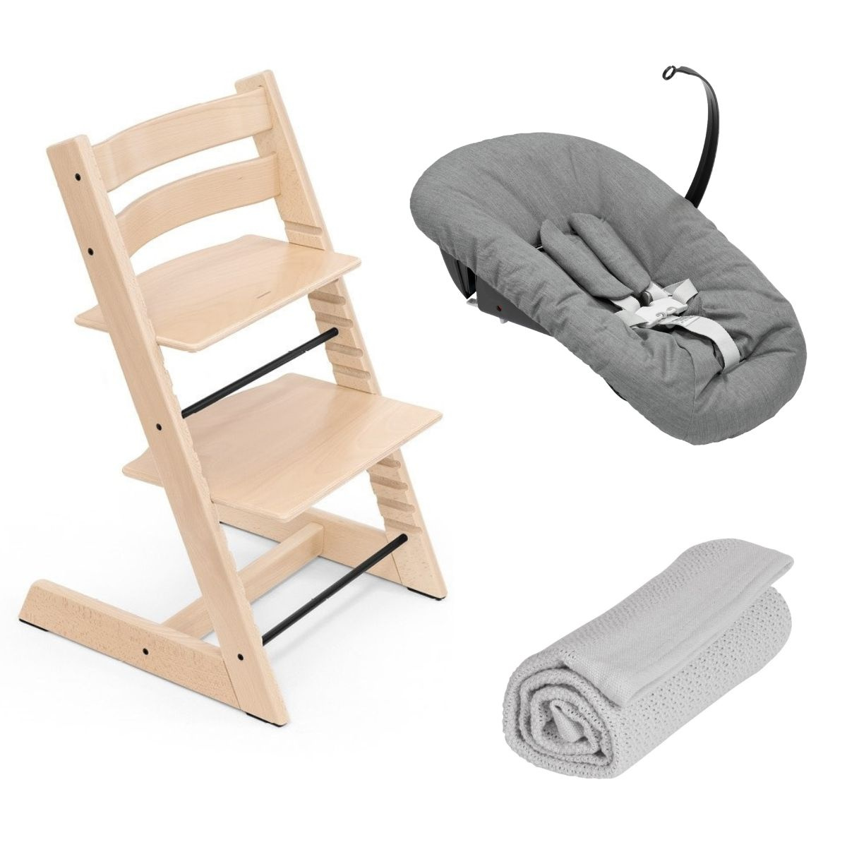 STOKKE Tripp Trapp Židlička s Newborn setem a dekou Natural/Anthracite/Grey