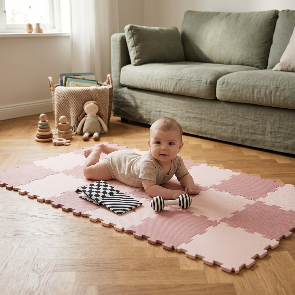 NIDO NIDO Pěnová hrací podložka Puzzle 18ks Vanilla/Taupe Pink