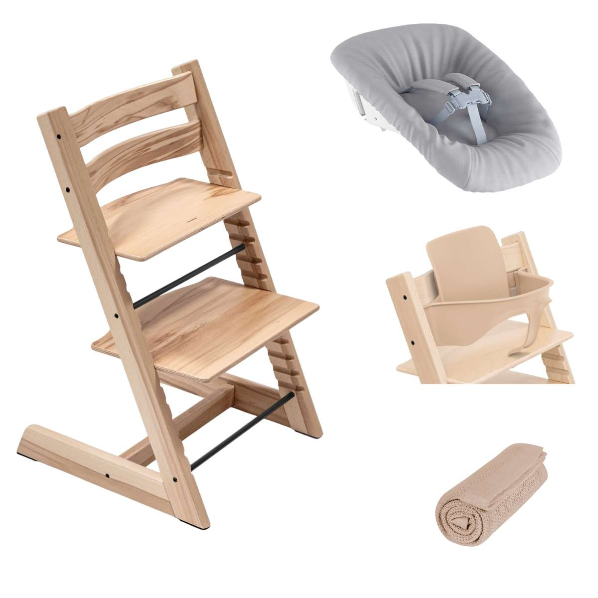 STOKKE Set Tripp Trapp Židlička + Baby set + Newborn set Wild + deka Golden Sand