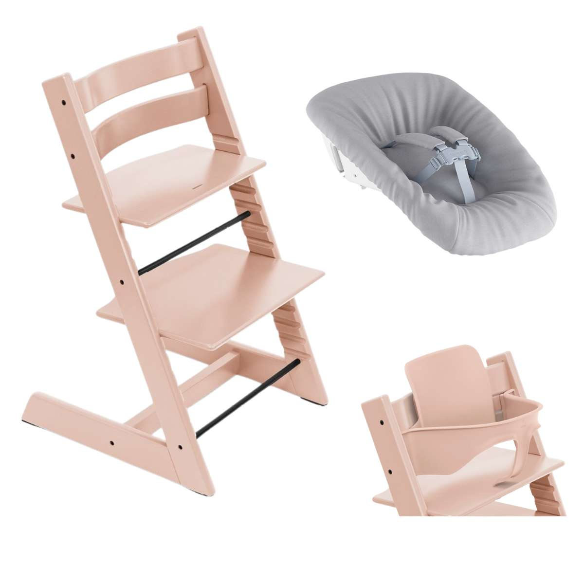 STOKKE Tripp Trapp Židlička a Baby set Serene Pink + Newborn set Grey