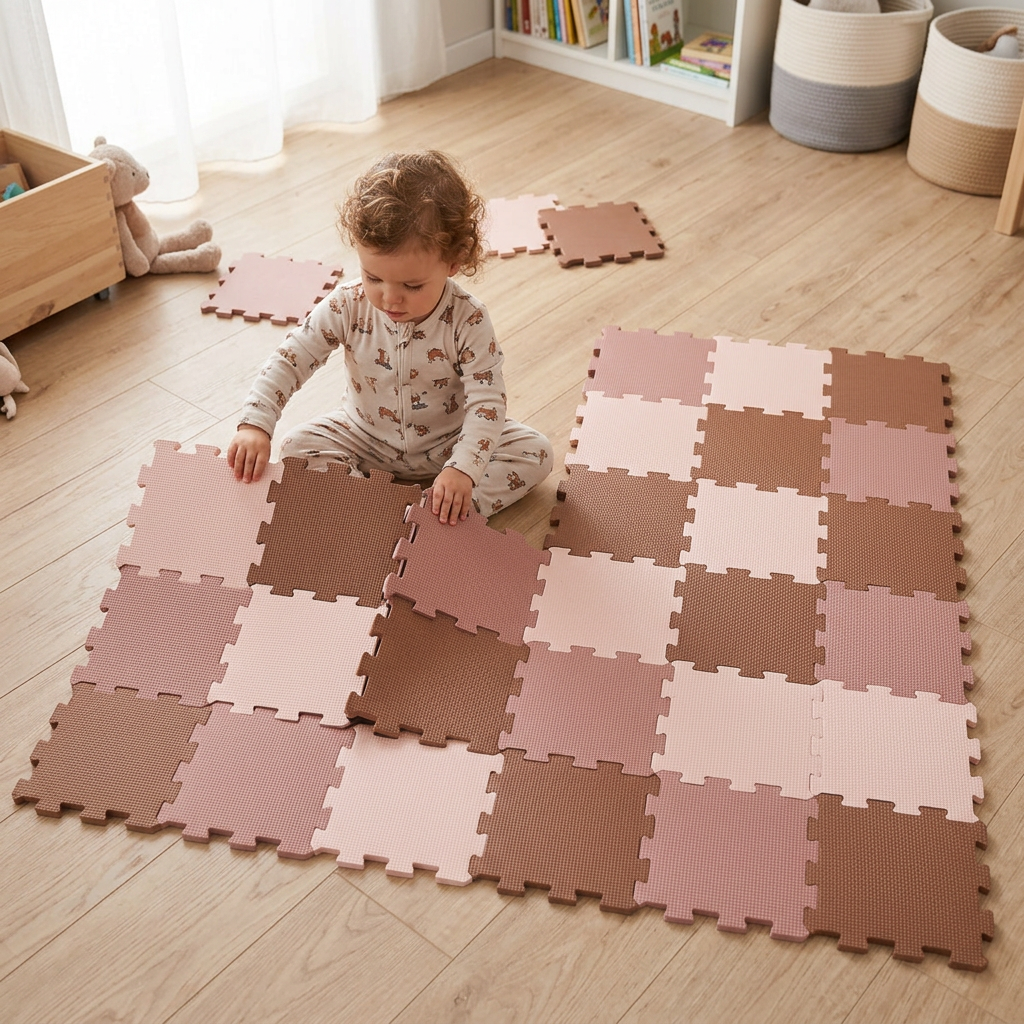 NIDO NIDO Pěnová hrací podložka Puzzle 27ks Vanilla/Taupe Pink/Caramel
