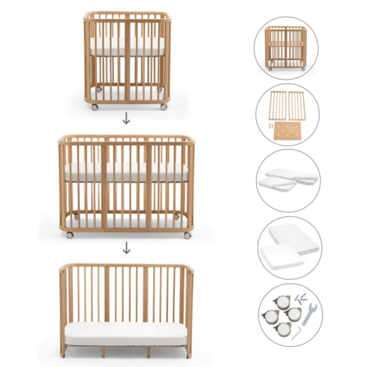STOKKE Nighti™ Rostoucí postýlka 3v1 s příslušentvím Natural
