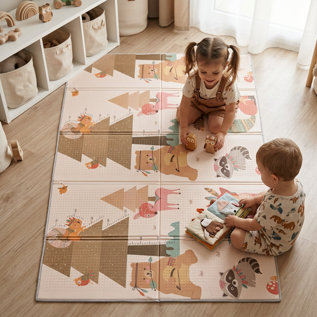 NANNA Skládací oboustranná podložka na hraní 200 × 150 cm Medvěd