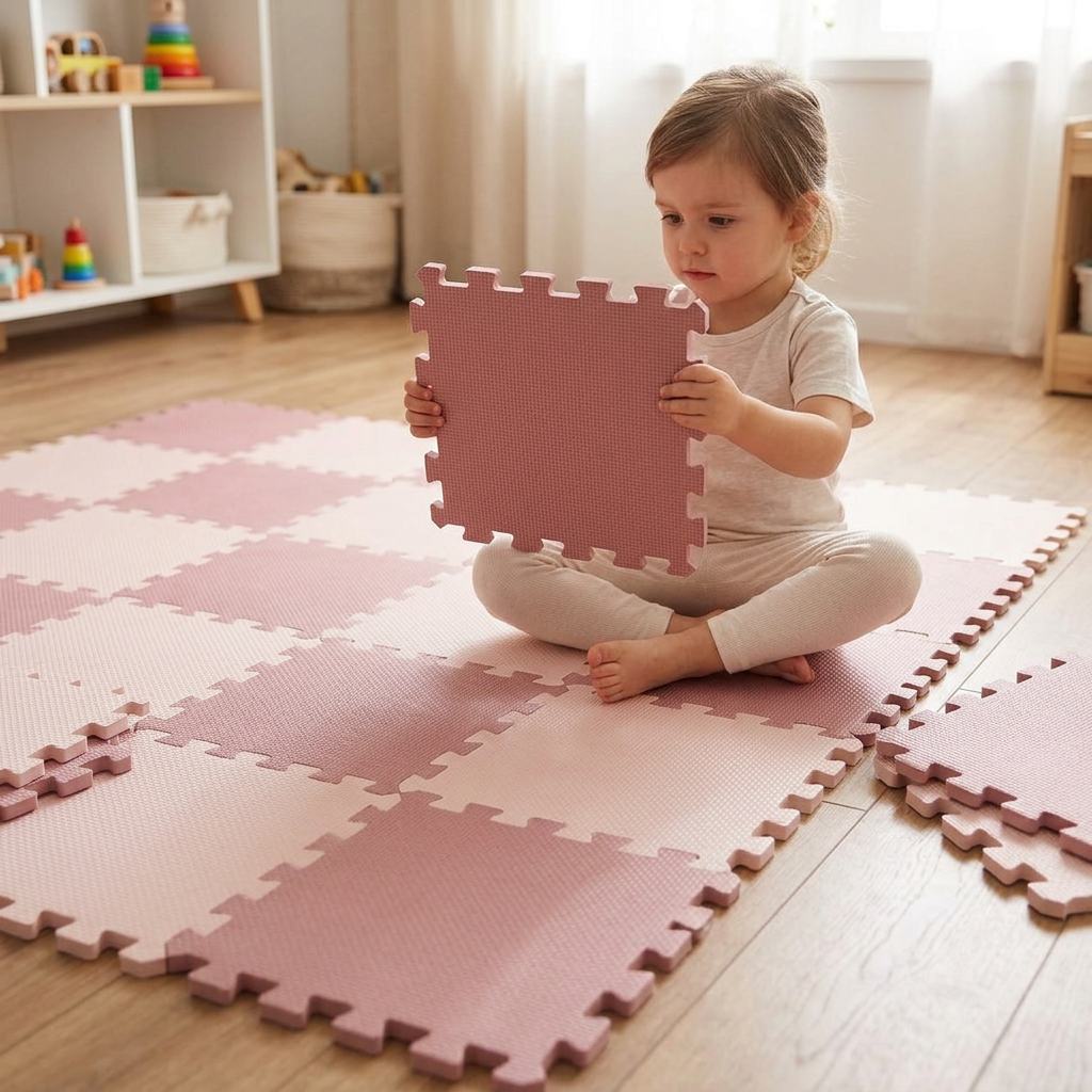 NIDO NIDO Pěnová hrací podložka Puzzle 18ks Vanilla/Taupe Pink