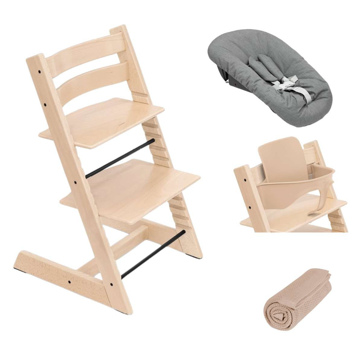 STOKKE Set Tripp Trapp Židlička + Baby set + Newborn set Natural/Anthracite + deka Golden Sand