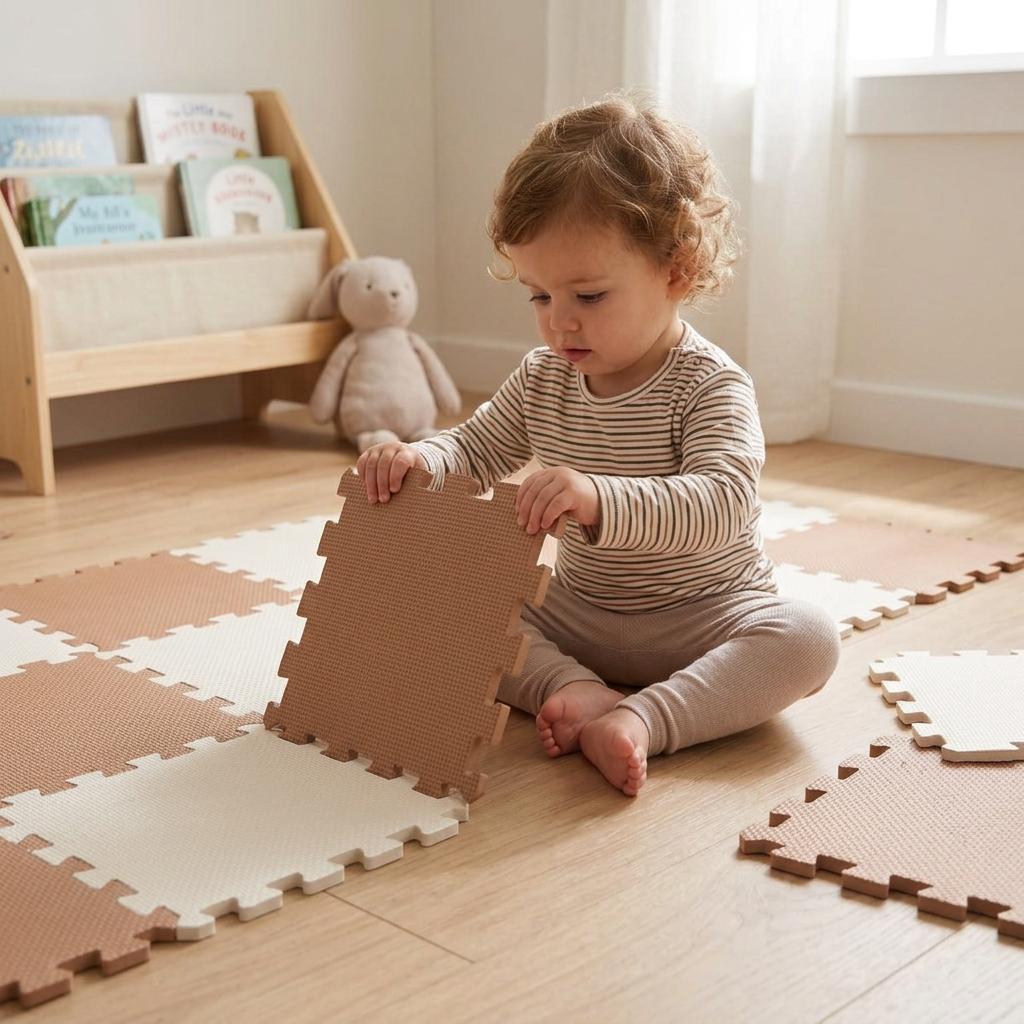 NIDO NIDO Pěnová hrací podložka Puzzle 18ks Caramel/Ivory White