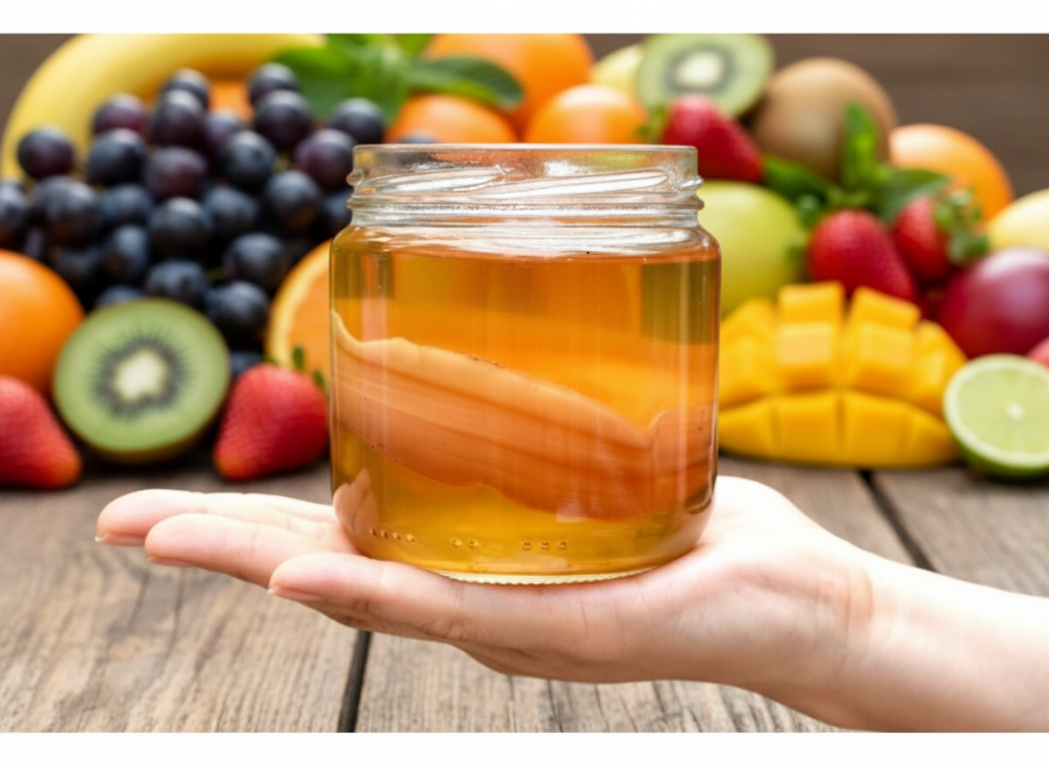 Česká kombucha houba SCOBY a velká násada 6 cm včetně 300 ml nálevu