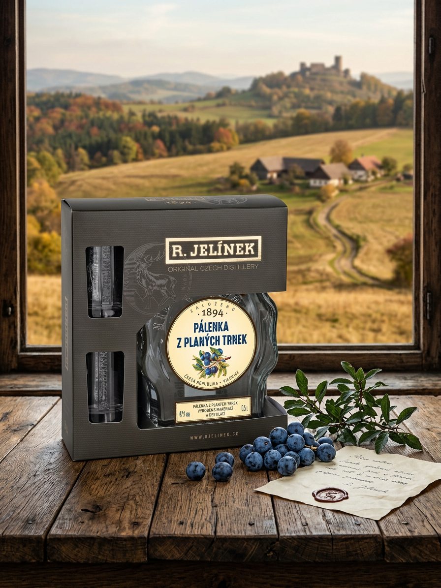Pálenka z planých trnek 42% 0,5 l + 2 skleničky