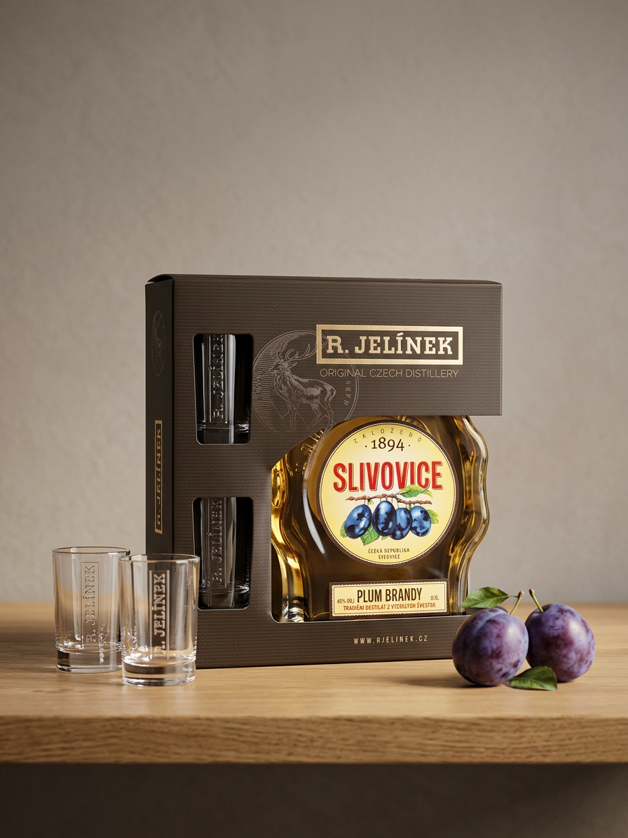 Slivovice R. JELÍNEK zlatá 45% 0,5l + 2 skleničky