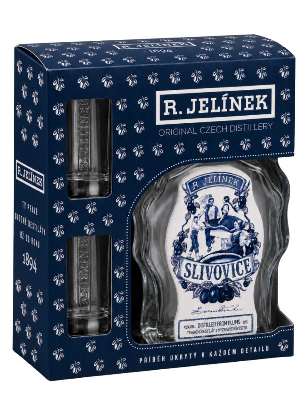 Slivovice R. JELÍNEK & Zuzana Osako 45% 0,5l + 2 skleničky