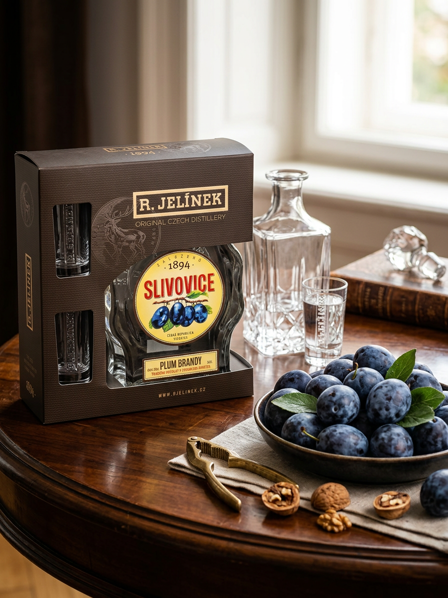 Slivovice R. JELÍNEK 45% 0,5l + 2 skleničky