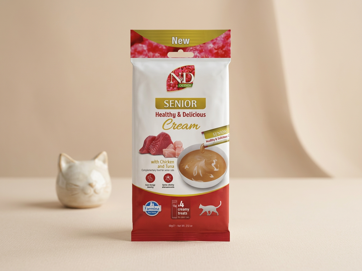 Kapsička pro kočky N&D QUINOA Cat Cream pamlsek Chicken & Tuna Senior, 60 g