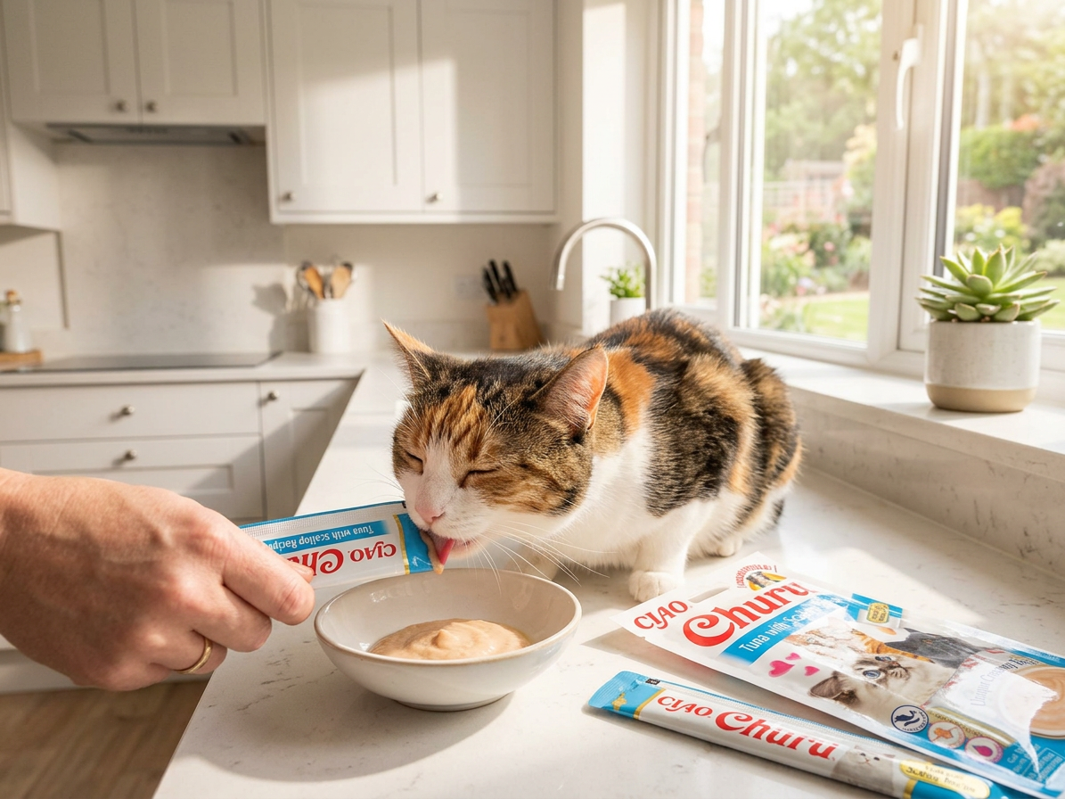 Churu cat masové pyré - tuňák, hřebenatky 56g