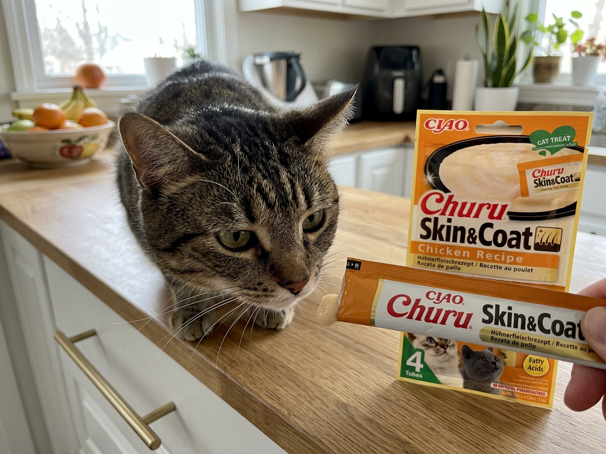 Churu cat masové pyré pro krásnou srst a kůži - kuře 56g
