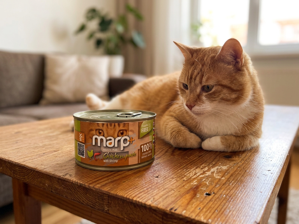 Marp Holistic Plus konzerva pro kočky – Kuřecí paté s krevetami 24x70g