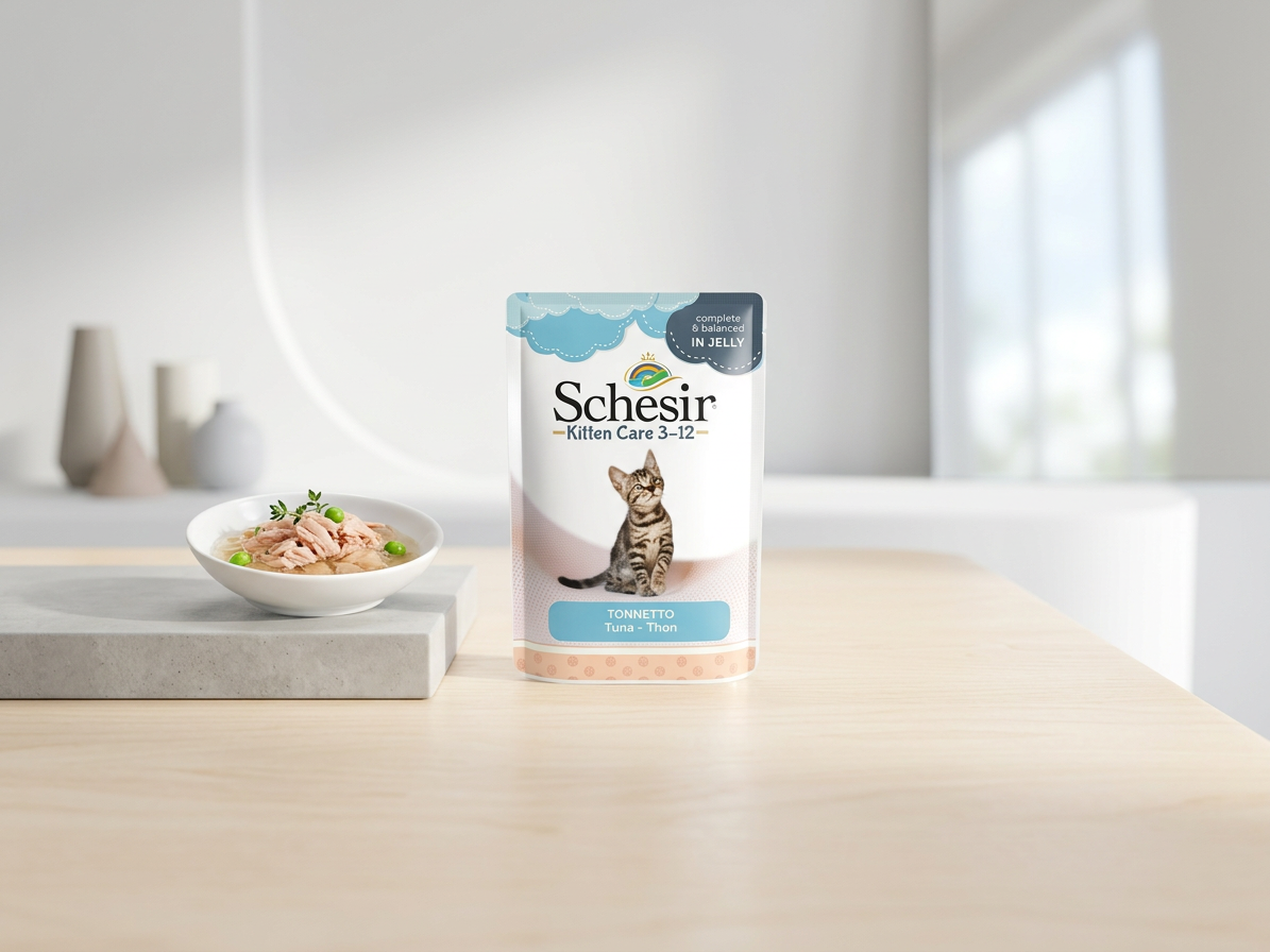 Kapsička pro koťata Schesir Cat Kitten Tuňák želé, 150 g