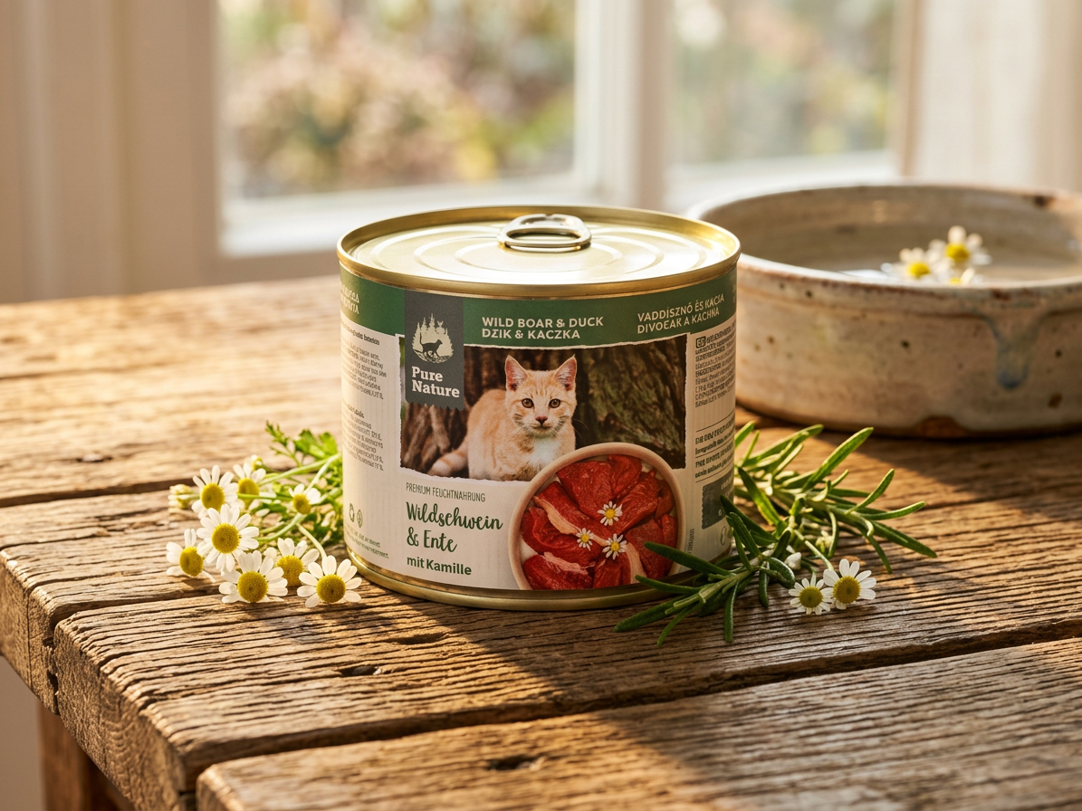 Pure Nature Cat Adult konzerva Divočák a Kachna s heřmánkem 200g
