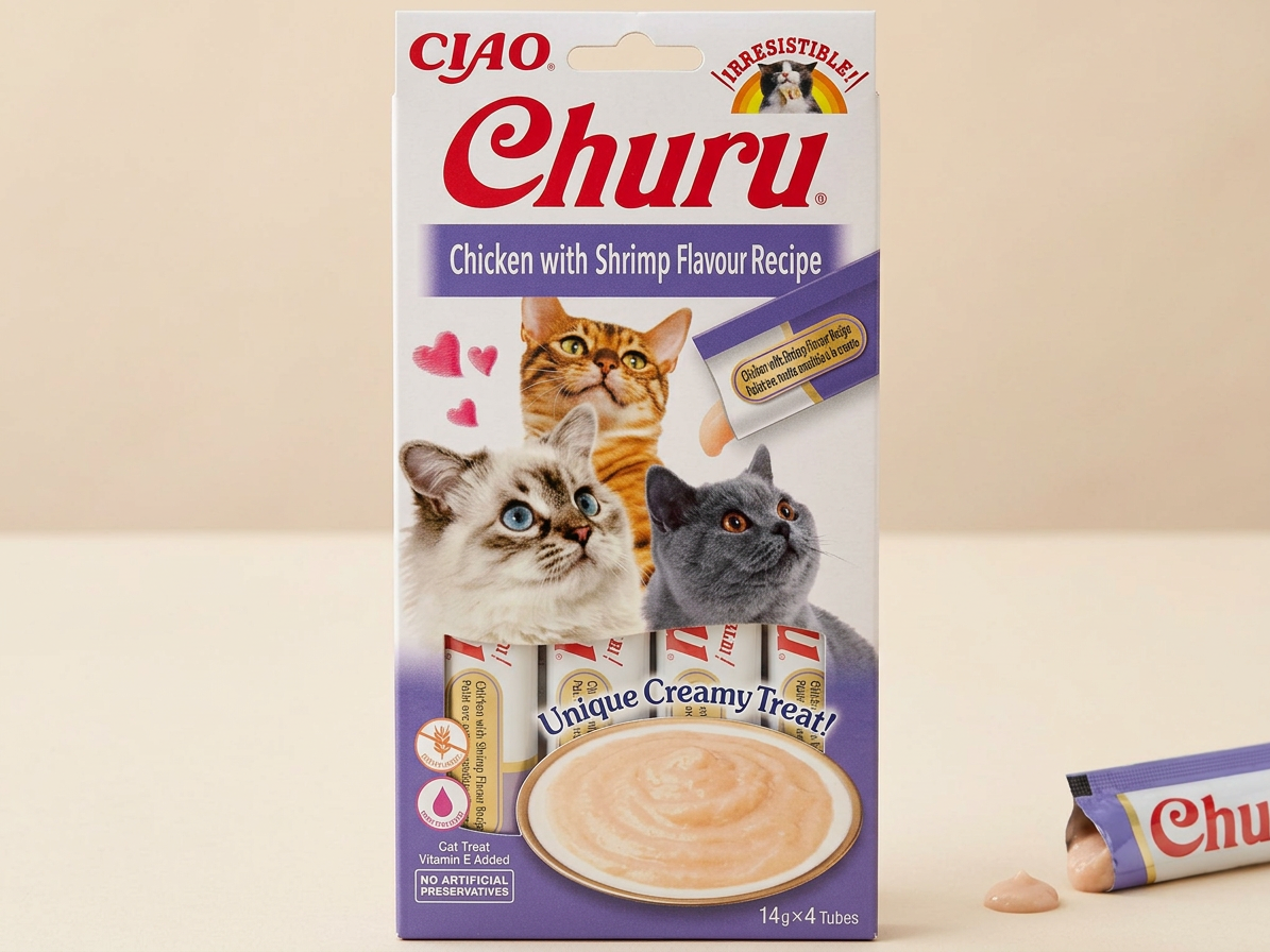 Churu cat masové pyré - kuře, krevety 56g