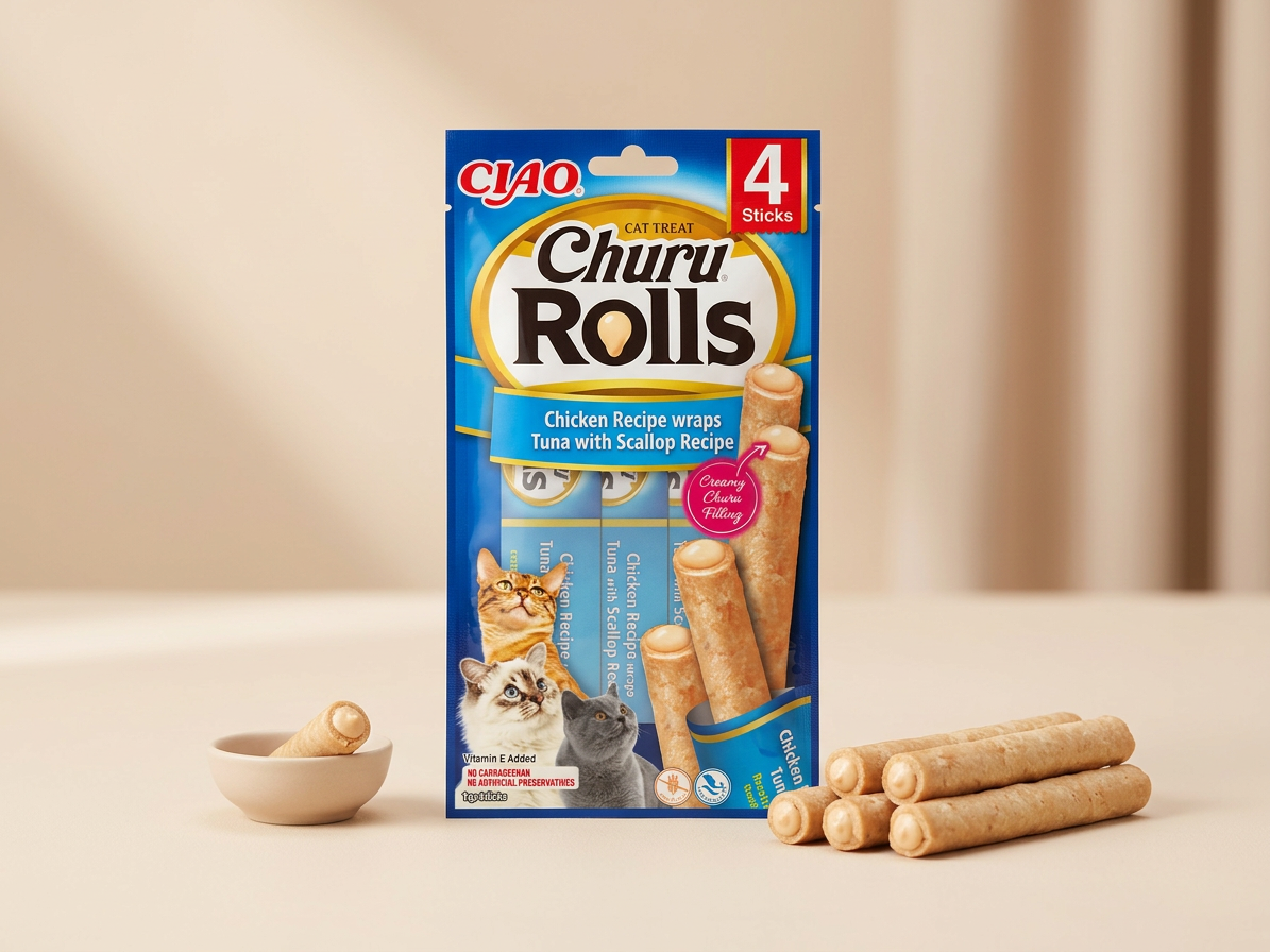 Churu cat Rolls - kuře, tuňák a hřebenatky 40g