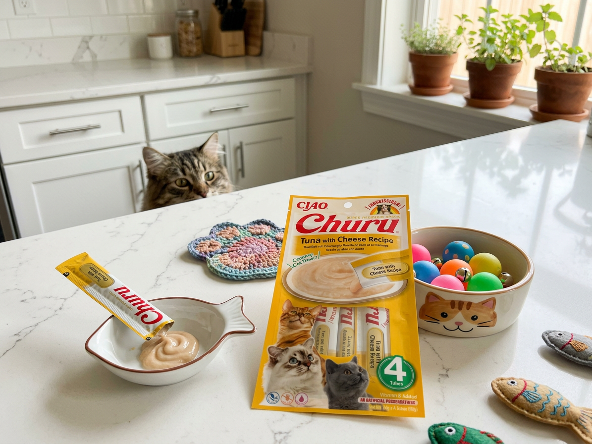 Churu Cat masové pyré pro kočky – tuňák a sýr 4×14 g