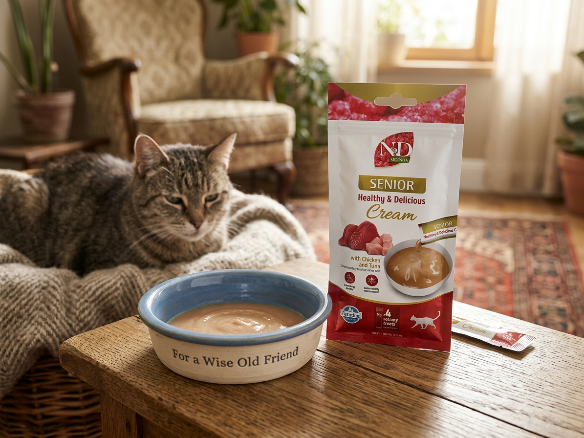 Kapsička pro kočky N&D QUINOA Cat Cream pamlsek Chicken & Tuna Senior, 60 g