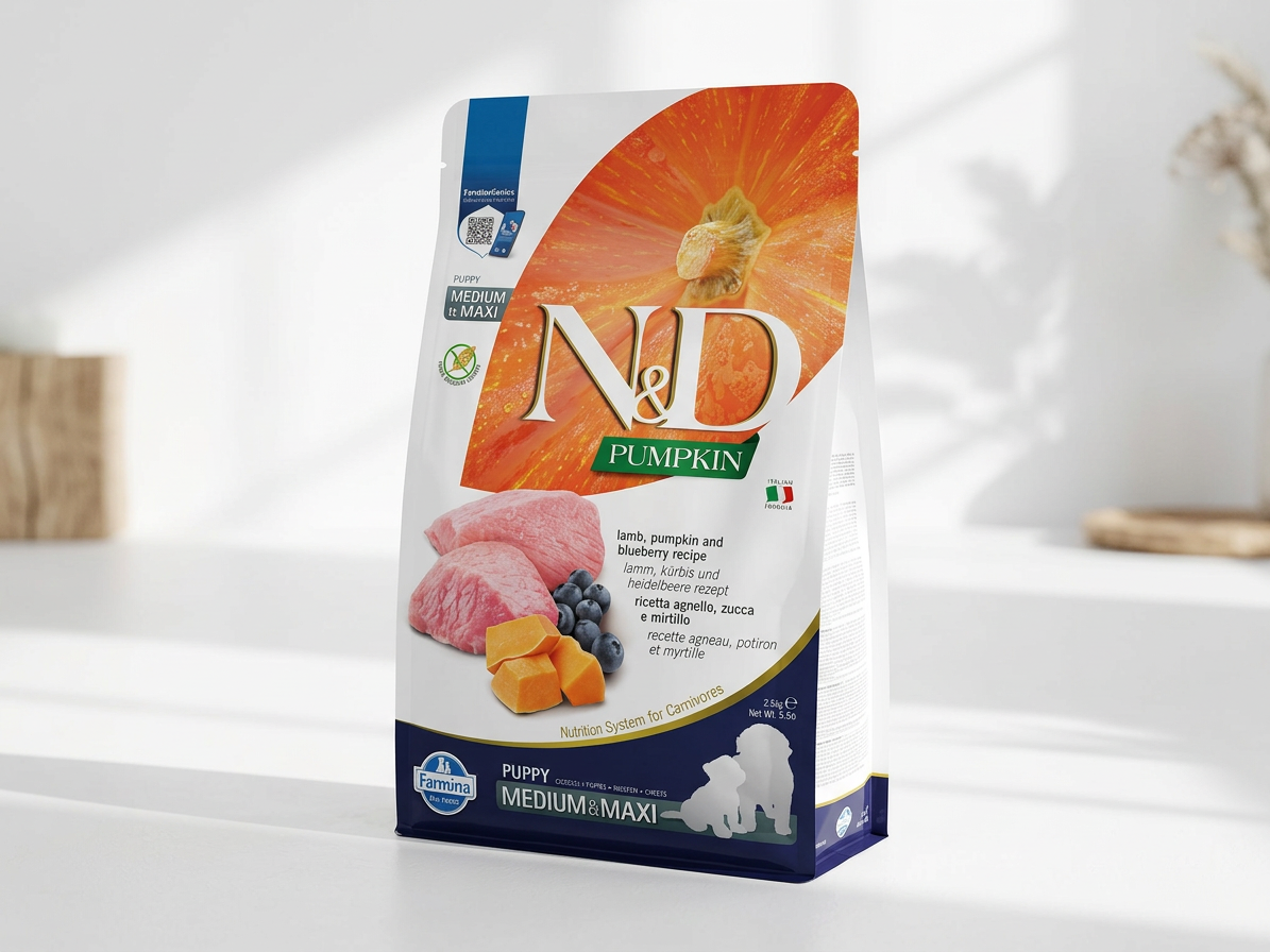 N&D Puppy Medium & Maxi Grain Free s jehněčím, dýní a borůvkami 2,5 kg