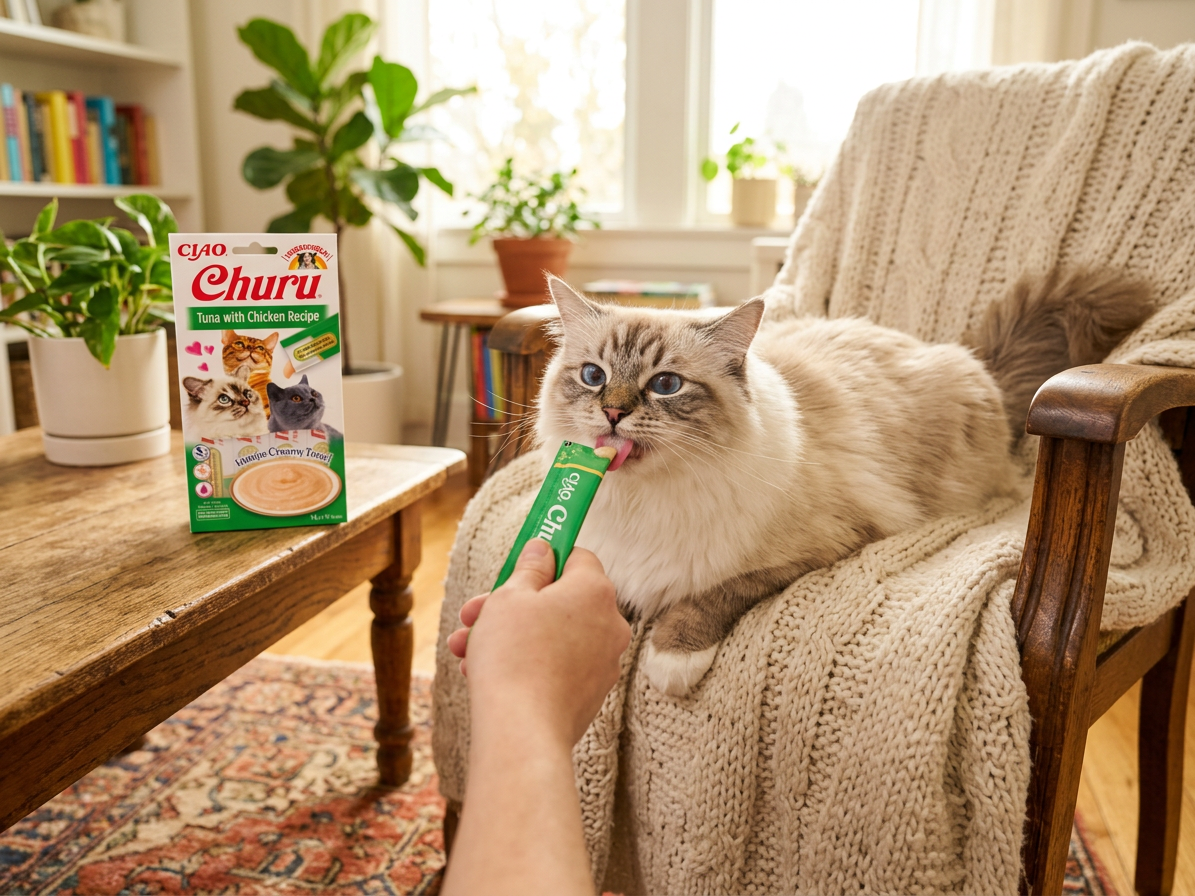 Churu cat masové pyré - tuňák, kuře 56g