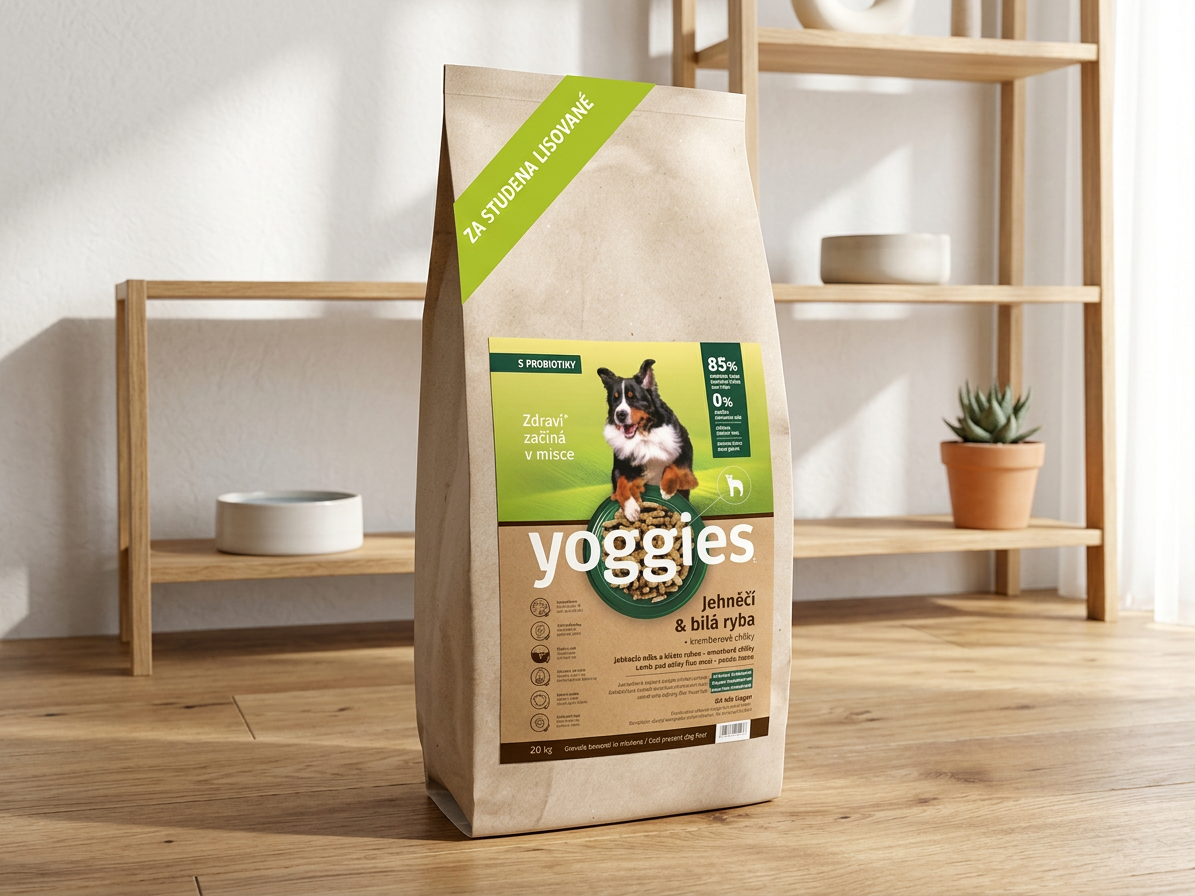 Yoggies jehněčí a bílá ryba – granule lisované za studena 20 kg