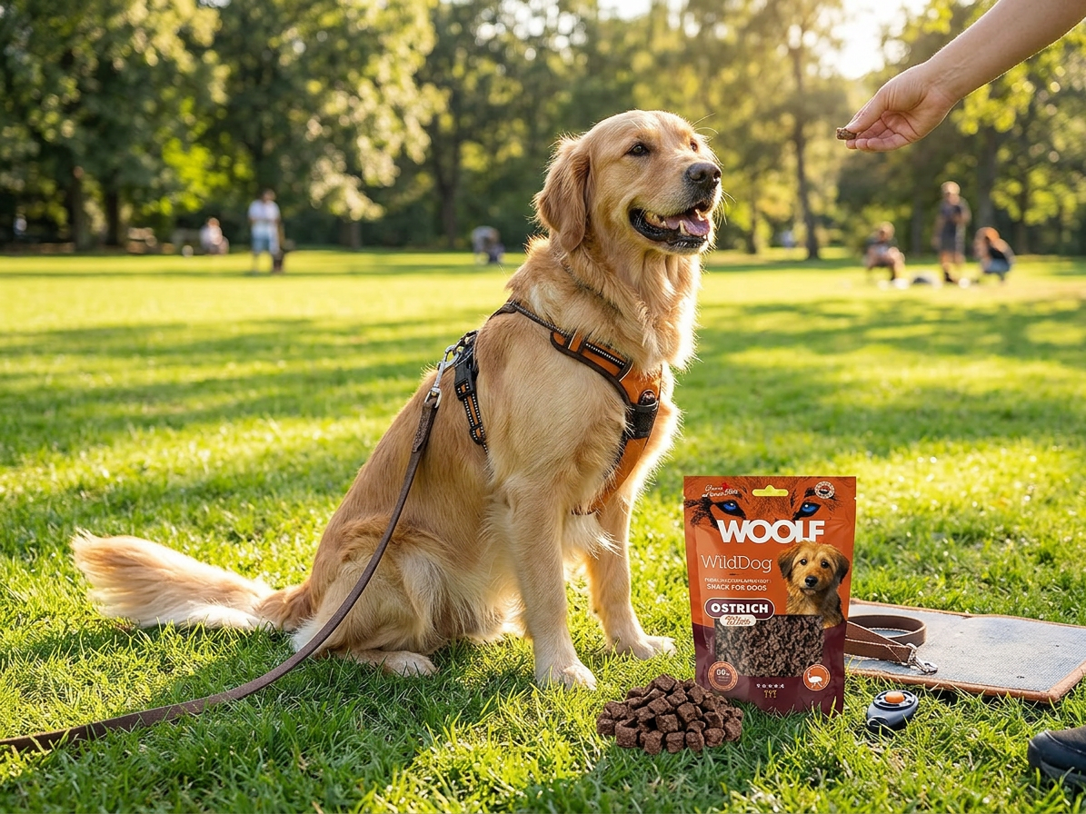 Pamlsek pro psy WOOLF WildDog poch. Bites Soft Ostrich, 100 g