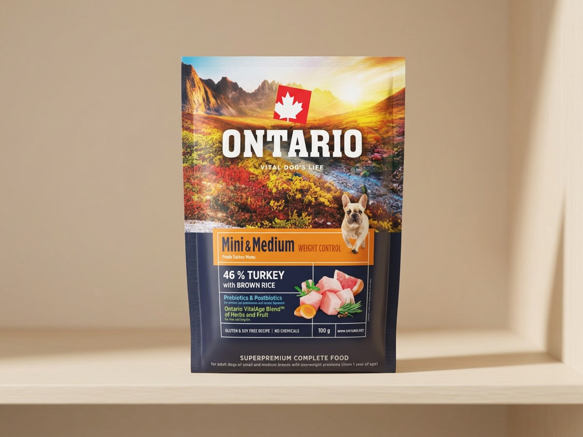 Vzorek Ontario Mini & Medium Weight Control krůta a hnědá rýže 100 g