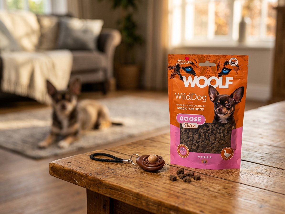 Pamlsek pro psy WOOLF WildDog poch. Bites Soft Goose, 100 g