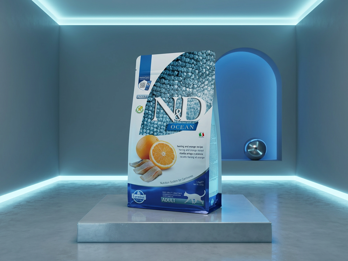 N&D Cat Ocean Herring & Orange – kompletní krmivo pro kočky 1,5 kg