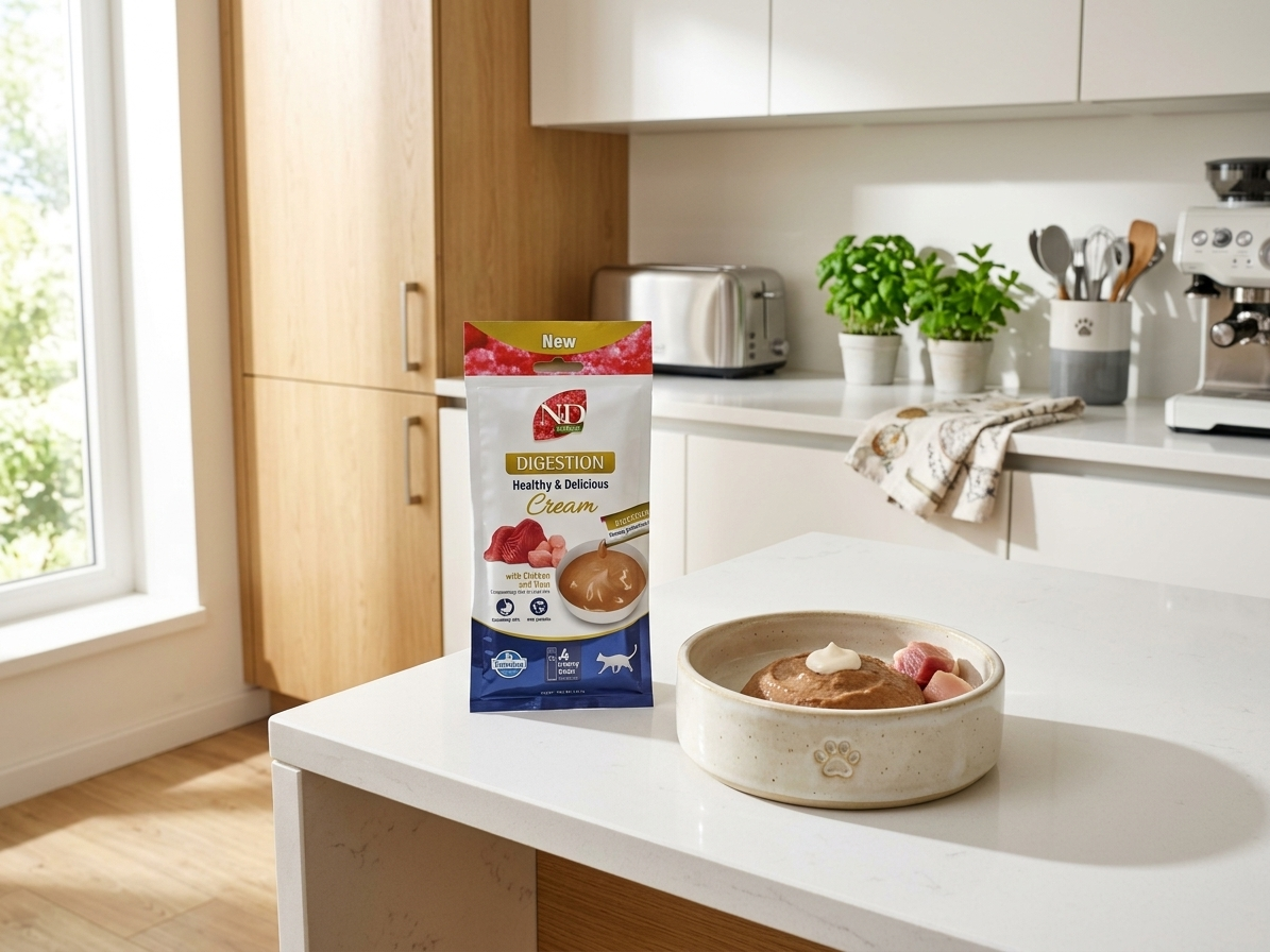 Kapsička pro kočky N&D QUINOA Cat Cream pamlsek Digestion Chicken & Tuna Adult, 60 g