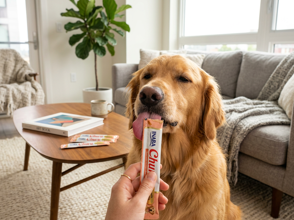 Pamlsek pro psy Inaba Churu dog snack tuňák s lososem, 4x14 g