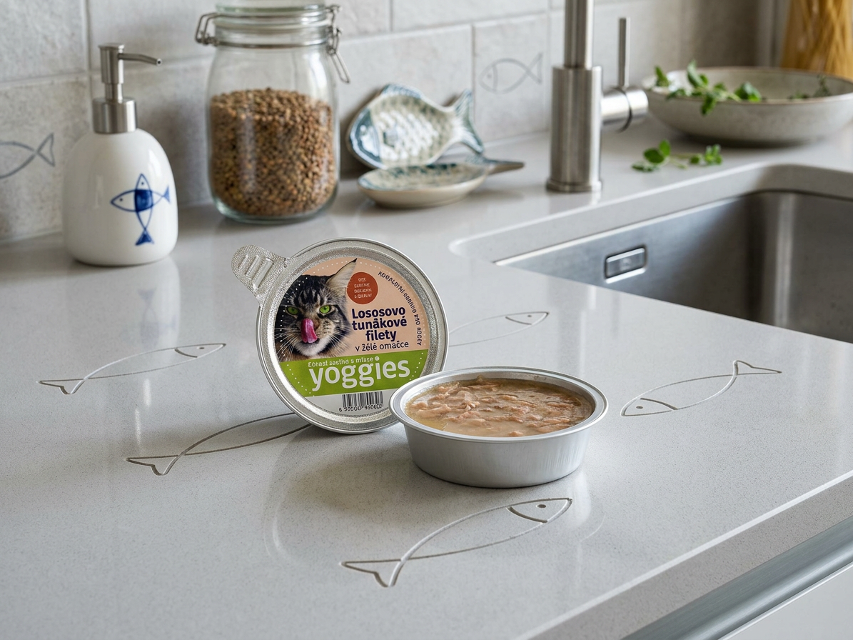 Mistička pro kočky Yoggies s lososem, tuňákem a želé omáčkou, 85g