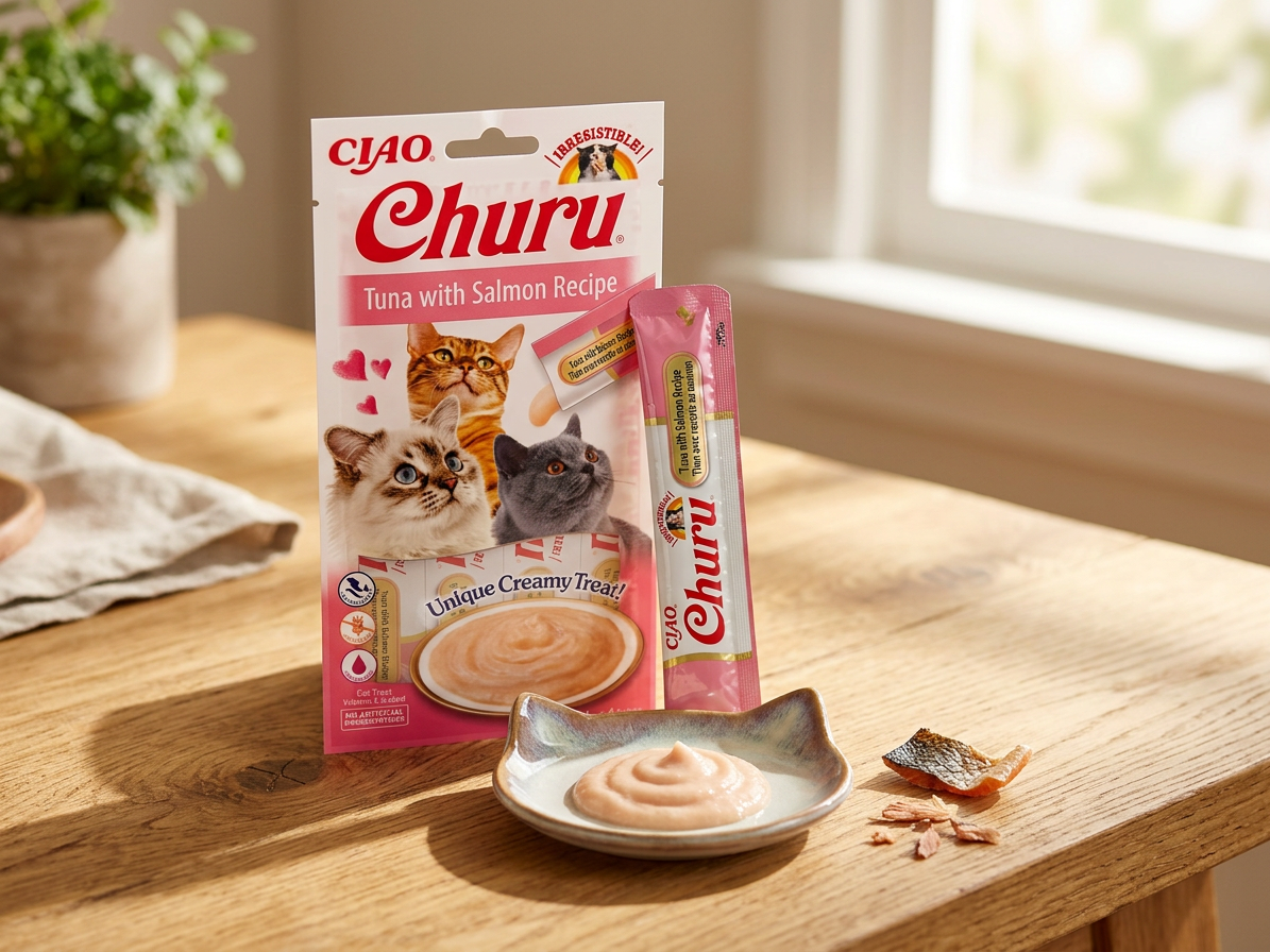 Churu cat masové pyré - tuňák, losos 56g