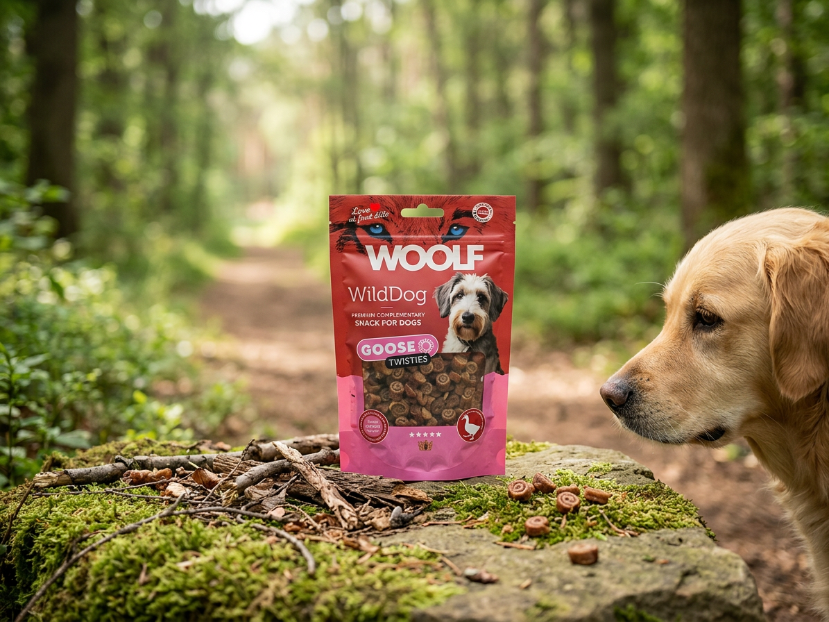 Pamlsek pro psy WOOLF WildDog poch. Twisties Goose&Cod, 100 g