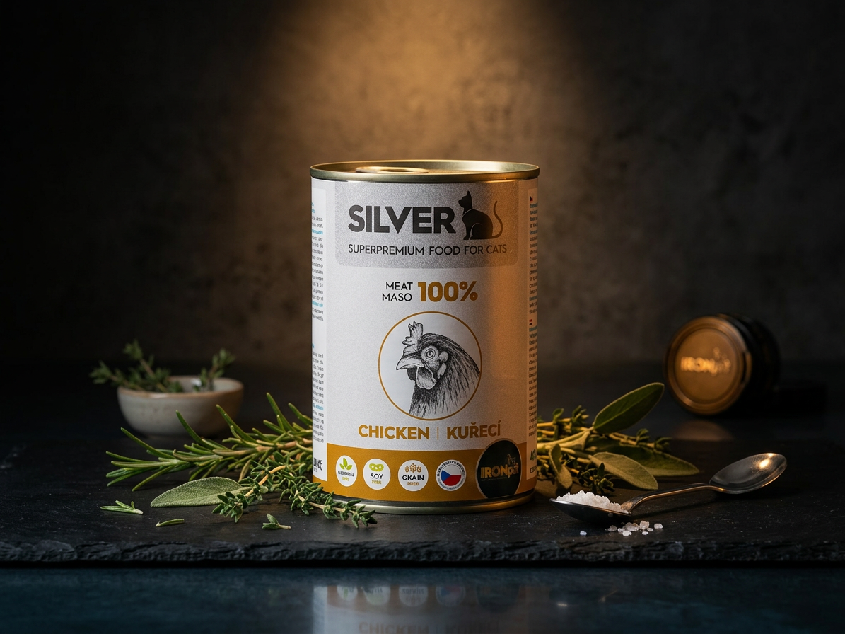 IRONpet Silver Cat Kuřecí 100% masa, konzerva 400 g