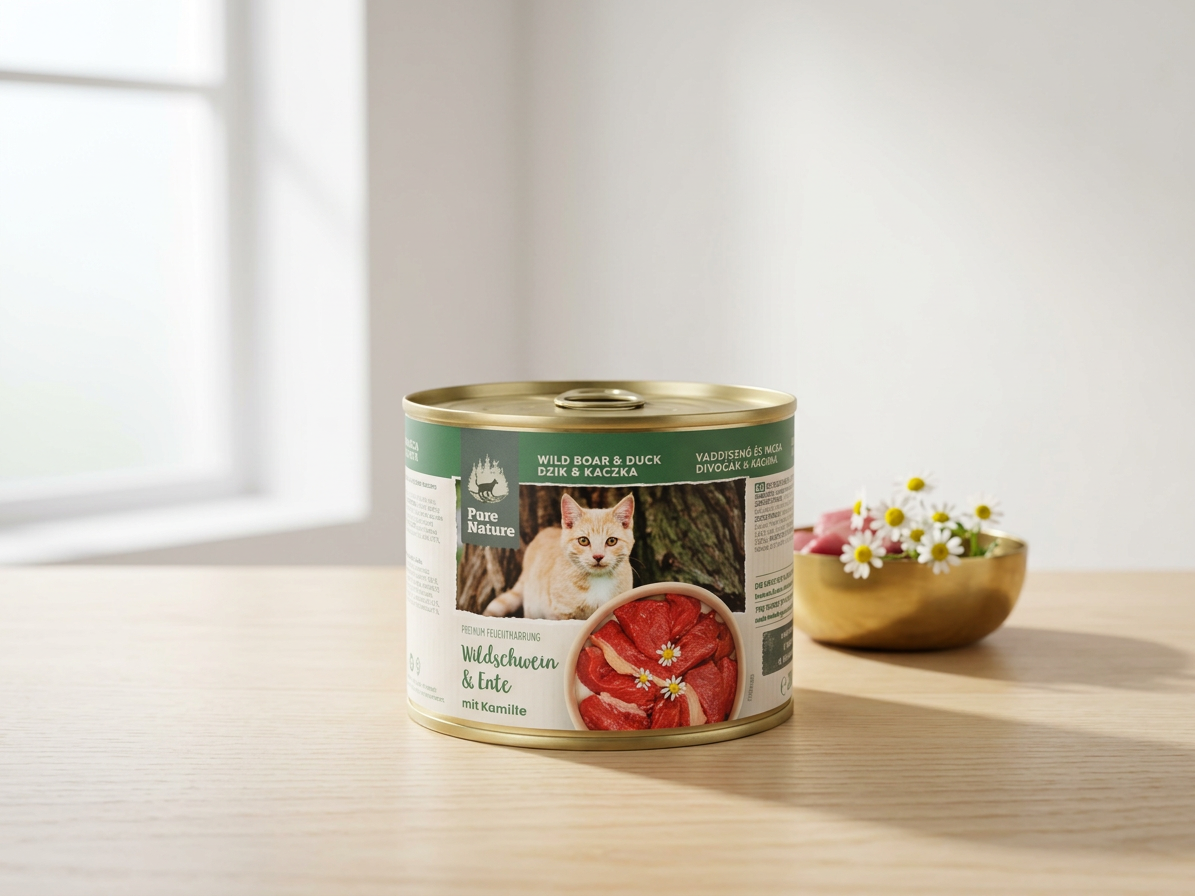 Pure Nature Cat Adult konzerva Divočák a Kachna s heřmánkem 200g