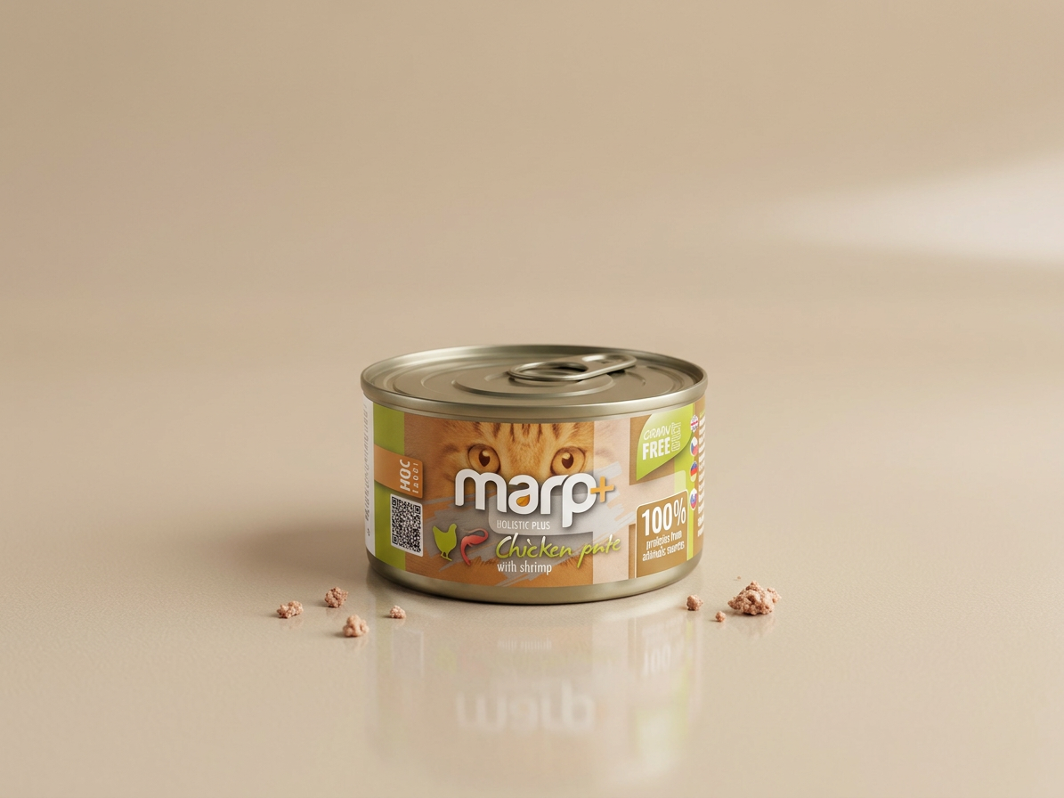 Marp Holistic Plus konzerva pro kočky – Kuřecí paté s krevetami 24x70g