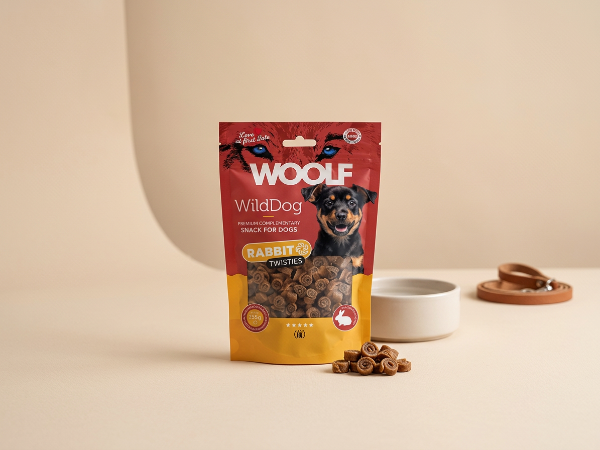 Pamlsek pro psy WOOLF WildDog poch. Twisties Rabbit&Cod, 100 g