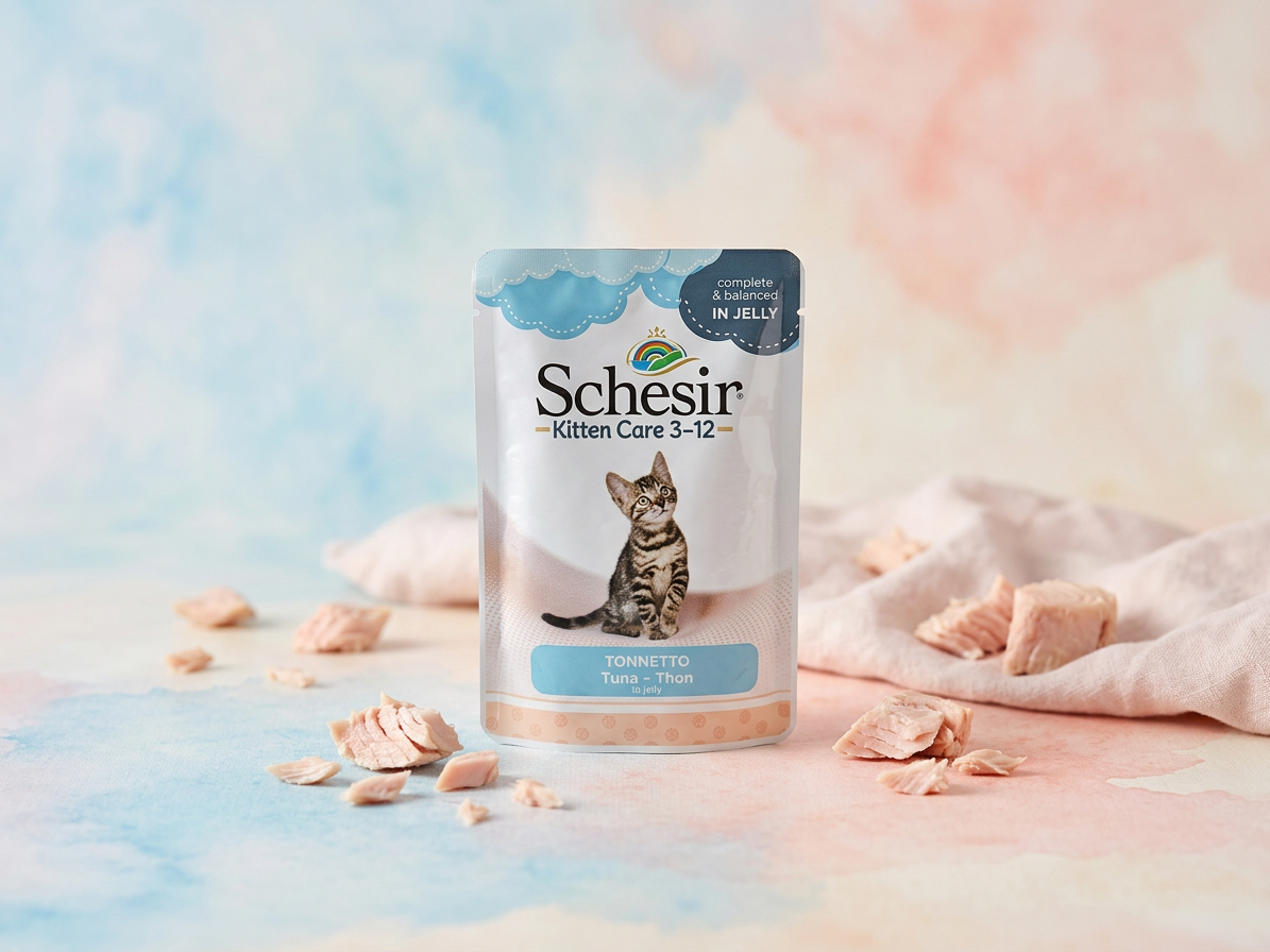 Kapsička pro koťata Schesir Cat Kitten Tuňák želé, 150 g